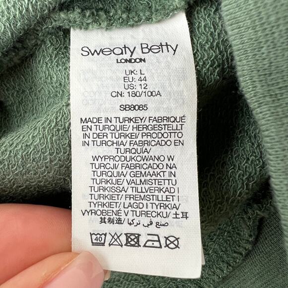 Sweaty Betty Green Hoodie V-Neck Long Sleeve Fleece Pullover Size L Large - Picture 9 of 10